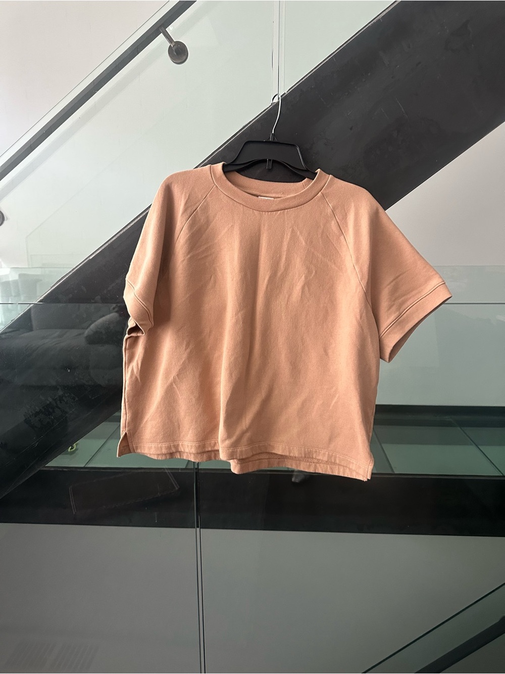 PINK Victoria's Secret Taupe Crewneck Short Sleeve Sweatshirt